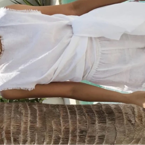 LJC Designs Women's L Sleeveless Fringe Wrap Tie Front Linen Top Tan Bin PM - Picture 7 of 8